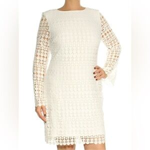 Ralph Lauren White Geometric Eyelet Sheath Dress Elegant White Lace Dress